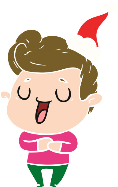 手绘戴圣诞帽的男人插画图片下载
