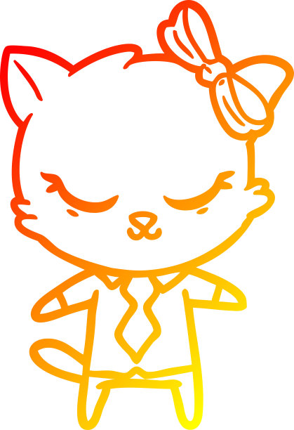 温暖的梯度线绘制一个可爱的卡通商务猫与弓图片下载