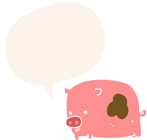 卡通猪与语音泡泡在复古风格图片下载