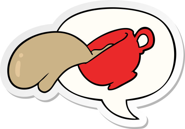 卡通杯咖啡，上面有语音泡泡贴纸图片下载