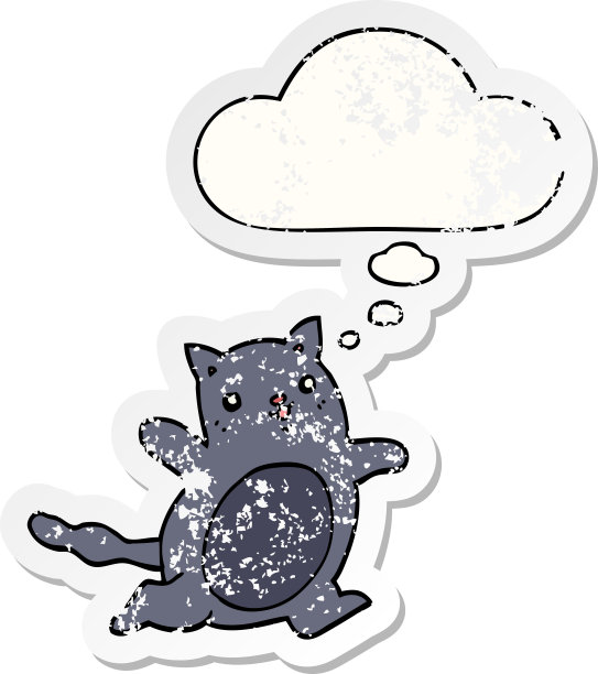 卡通猫与思想泡泡作为一个痛苦的磨损贴纸图片下载