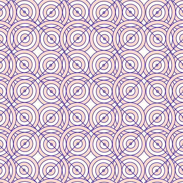 无缝平铺图形丛装饰模式，粉红色重叠环与紫色边界。图片下载