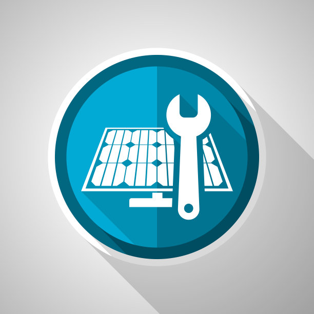 太阳能电池板服务符号，平面设计矢量蓝色图标与长阴影图片下载