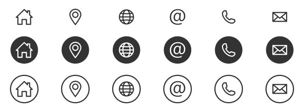 Web图标集。网站图标。姓名，电话，手机，地点，邮件，传真，网络。联系我们，信息，沟通。矢量插图。图片下载