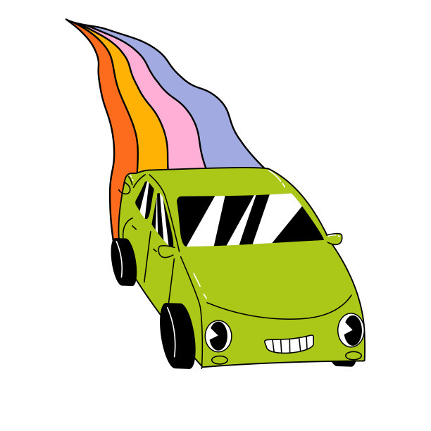 复古卡通车与彩虹。图片下载