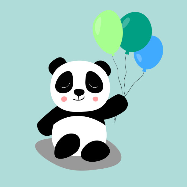 可爱的熊猫宝宝孤立的颜色背景。有趣的亚洲动物。卡片，给孩子的明信片。小熊孩子在笑。平面矢量插图横幅，卡片，壁纸，海报图片下载