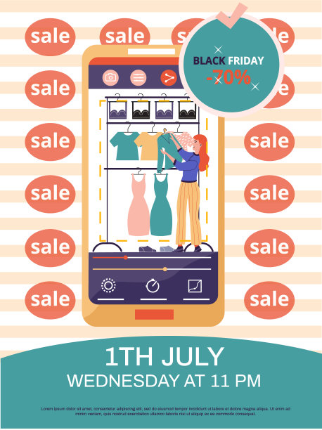 手机网上购物。人们在网上商店购买衣服和配饰，黑色星期五大减价图片下载