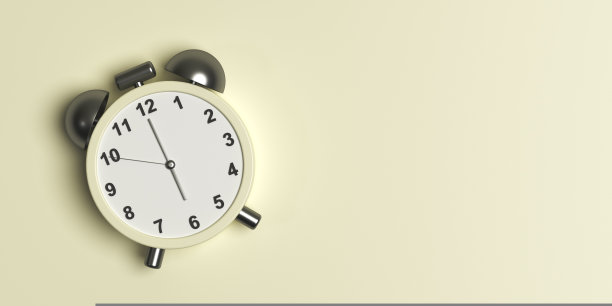 复古闹钟在粉彩背景旗帜。7点钟。三维渲染图片下载