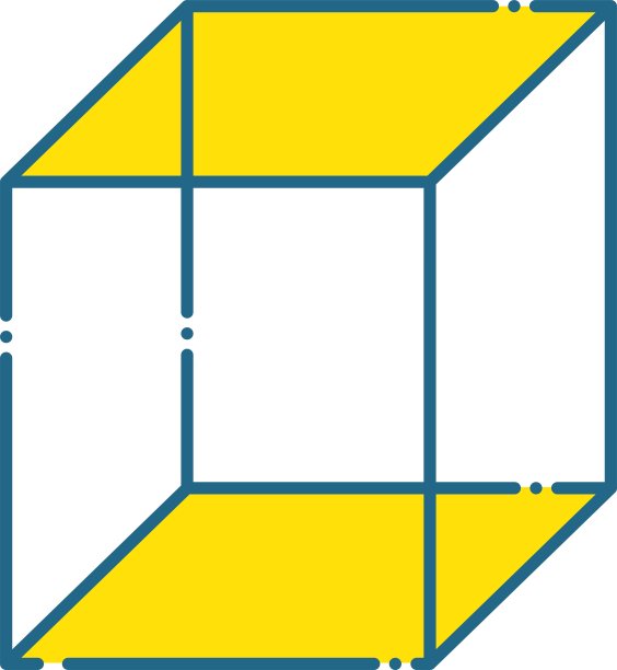 用虚线/插图材料绘制的简单蓝线和黄色立方体插图(矢量插图)图片下载