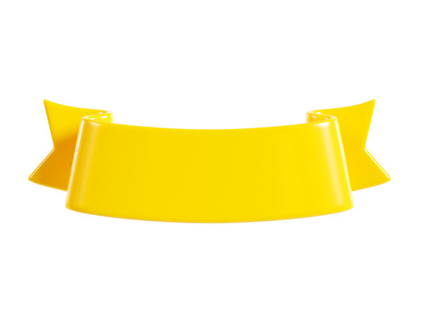 黄丝带横幅3d渲染-为标题标志或广告信息的光滑文本框的插图。图片下载
