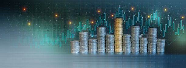 股票市场图表显示不同货币栏的财务状况差异，深蓝色背景突出显示最高栏图片下载