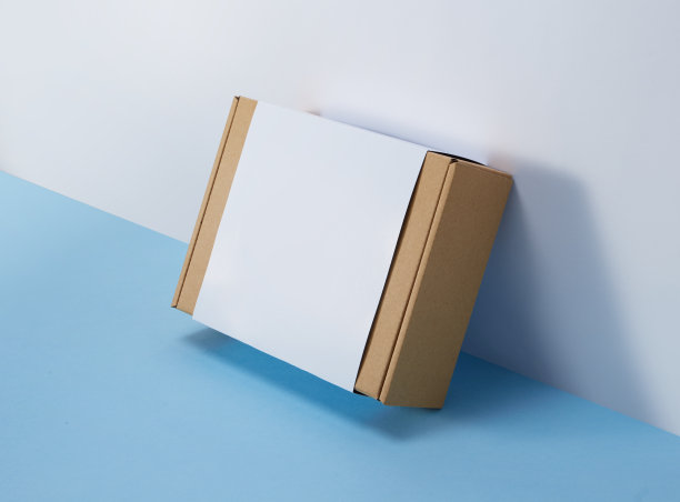 纸板箱与白色前盖隔离在蓝色背景图片下载