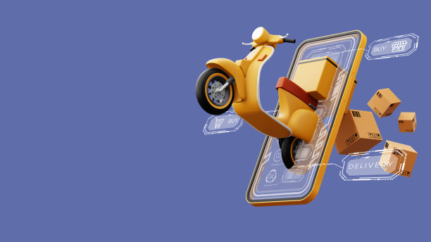 快递服务，网上购物，摩托车包裹箱，3d渲染图片下载