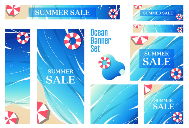 美丽的大海插图横幅集图片下载