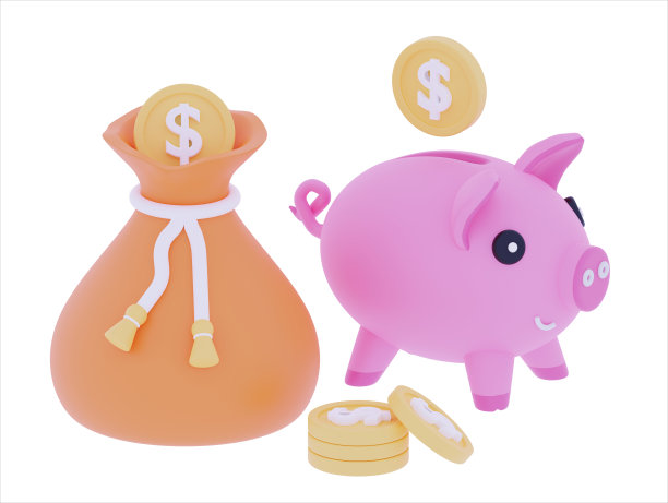 3d储蓄罐硬币和摇钱树图片下载