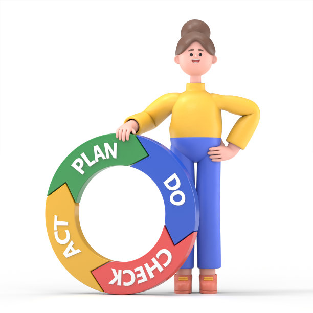 微笑的亚洲女人安吉拉的3D插图计划做检查行为周期，在白色背景上的3D渲染。图片下载