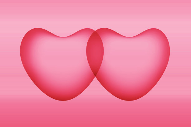 一对草莓红色的3D心形渐变粉红色背景图片下载