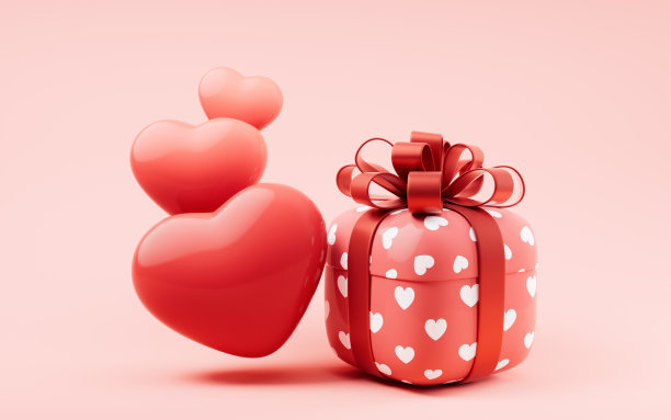 礼盒和爱心，节日庆典，3d渲染。图片下载