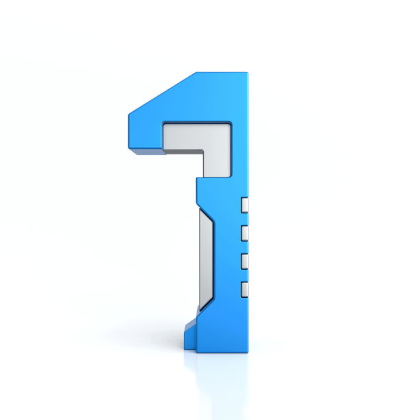 第一个3D科幻标志。网络技术抽象纹理字母字体。高科技金属数字1排版字符设计插图，蓝色银色金属文字，3d渲染图片下载