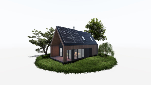 现代住宅屋顶上的太阳能电池板，绿色能源，白色背景，3D插图。图片下载