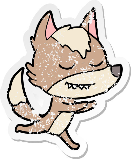 一个友好的卡通狼跑心疼贴纸图片下载