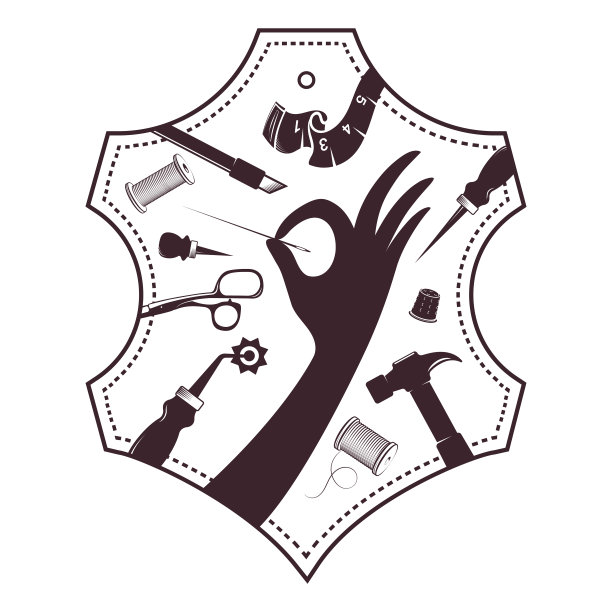 缝纫针在手，符号为皮革剪裁图片下载