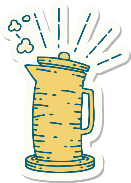 纹身风格的咖啡壶贴纸图片下载