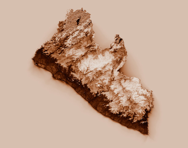 利比里亚地图在旧风格，棕色图形在复古风格。高细节3d插图图片下载