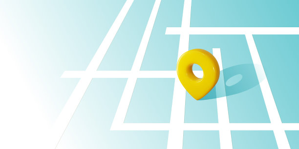 城市地图上的定位标记显示目的地，地址，地理位置，gps坐标。3d针图标放在街道十字路口作为方向点。图片下载