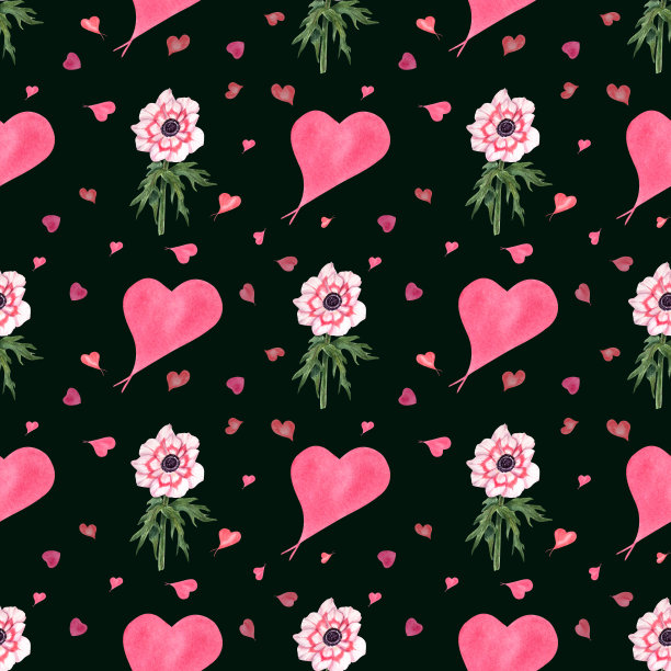 水彩无缝图案的浪漫装饰元素。用于明信片，海报，剪贴簿，邀请，背景，印刷品，墙纸，织物，纺织品，包装。图片下载