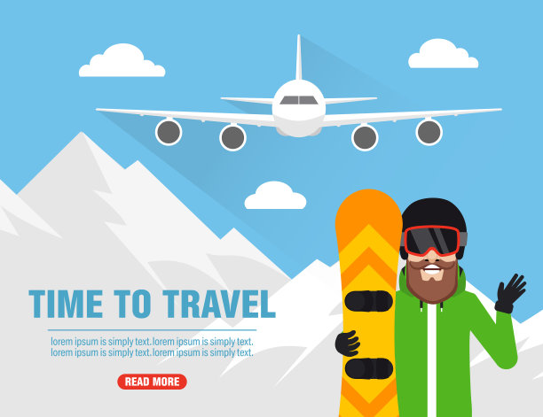 冬天的假期。时间旅行平面概念设计图片下载