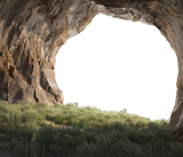 三维渲染岩石洞穴在白色背景图片下载