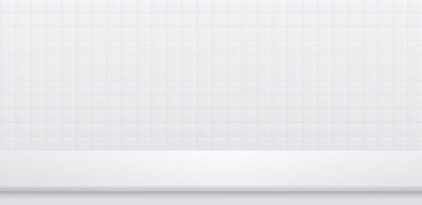 白色的浴室瓷砖墙，白色的石材桌面，干净的陶瓷表面，空桌子用于产品展示。图片下载