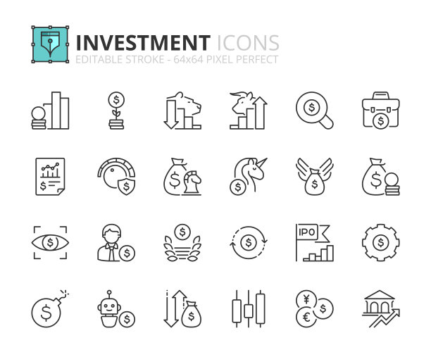 简单的投资大纲图标集。金融的概念。图片下载