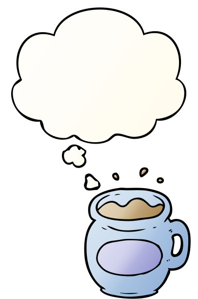 卡通咖啡杯与思想泡沫在平滑渐变风格图片下载
