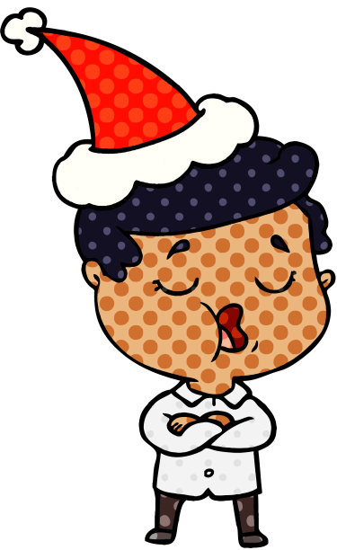 手绘漫画风格戴圣诞帽的男子交谈插画图片下载
