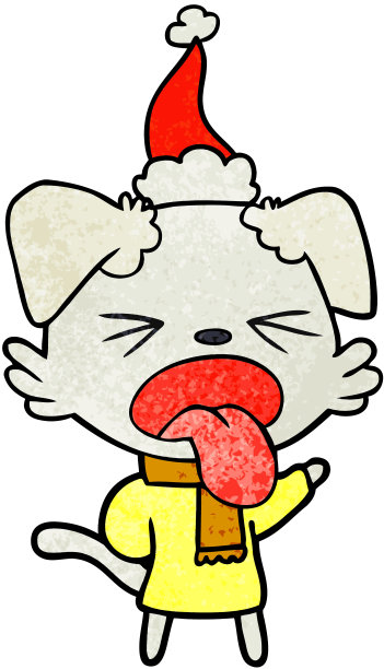 手绘纹理卡通狗戴围巾和套头衫戴圣诞老人帽子图片下载