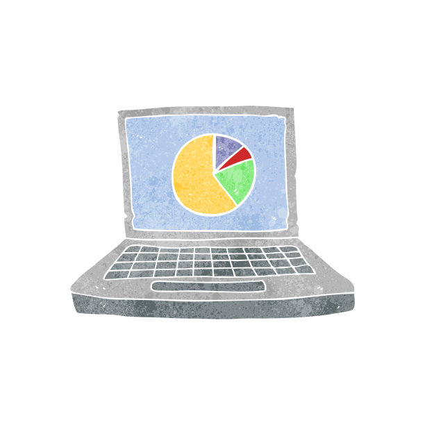 手绘复古卡通笔记本电脑饼图图片下载