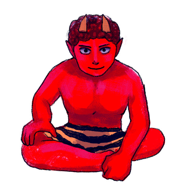 红色食人魔盘腿而坐图片下载