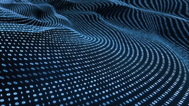 抽象数据流可视化。三维流动表面的通用二进制代码。数字生成的三维抽象渲染图片下载