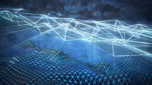 抽象数据流可视化。三维流动表面的通用二进制代码。数字生成的三维抽象渲染图片下载