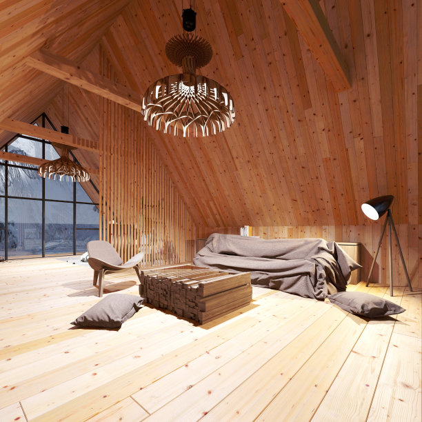 木制阁楼内部和自然背景图片下载