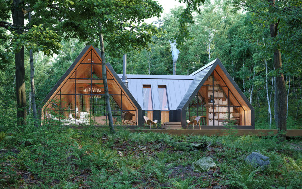 森林中的家庭住宅外观图片下载