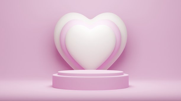 粉红色的讲台与背景的产品演示，复制空间。3 d渲染。情人节的概念。图片下载