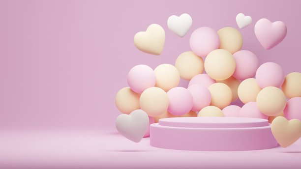粉红色的讲台与背景的产品演示，复制空间。3 d渲染。情人节的概念。图片下载