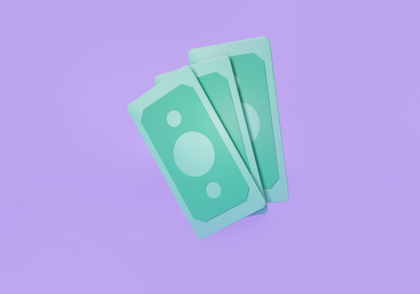 钞票漂浮在紫色的背景上。美元钞票，投资，银行转账，无现金，利润，网上支付，省钱。企业财务概念。3d图标渲染插图。最小的模式图片下载