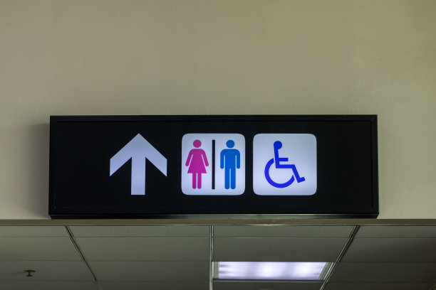 公共厕所的标志，男人和女人。符号代表交流。厕所标志在室外。图片下载