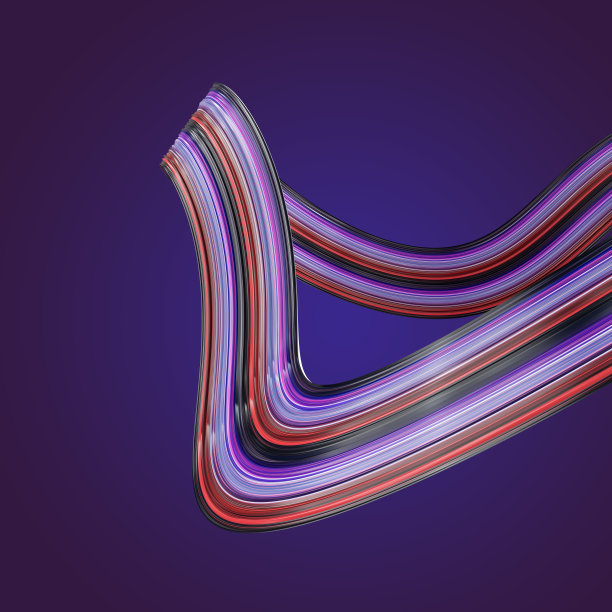 多色弯曲缎带形状在蓝色和红色色调。蓝色渐变背景。图片下载