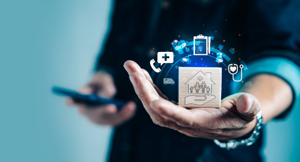 商人手持虚拟医疗保健图标进行医疗图片下载