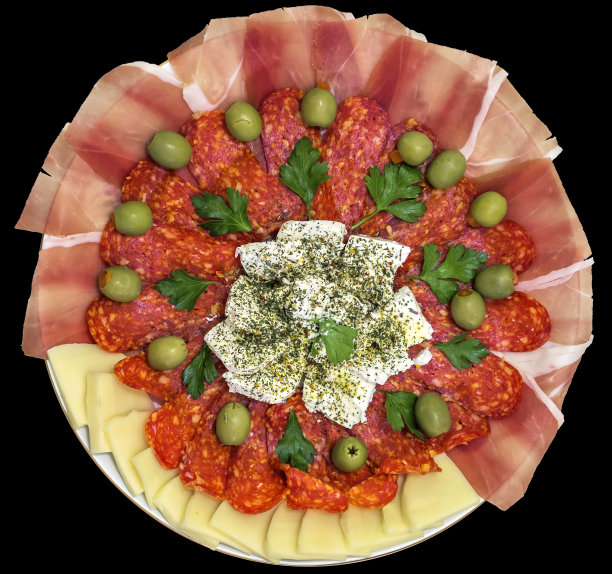 开胃菜装饰咸味菜孤立在黑色背景图片下载